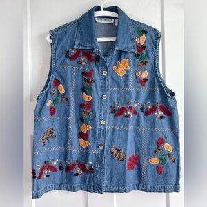 VINTAGE Y2K 90s WOMEN'S DRESS BARN  DENIM LEAVES FALL THEME  VEST SIZE 1X